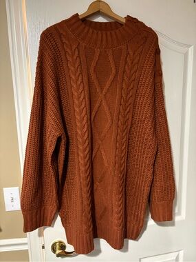 Lillusory- Chunky Cable Knit Sweater - Rust Orange